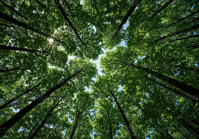 vibrant-green-forest-canopy-view-from-below-with-sunlight-filtering-through-leaves-photo.j