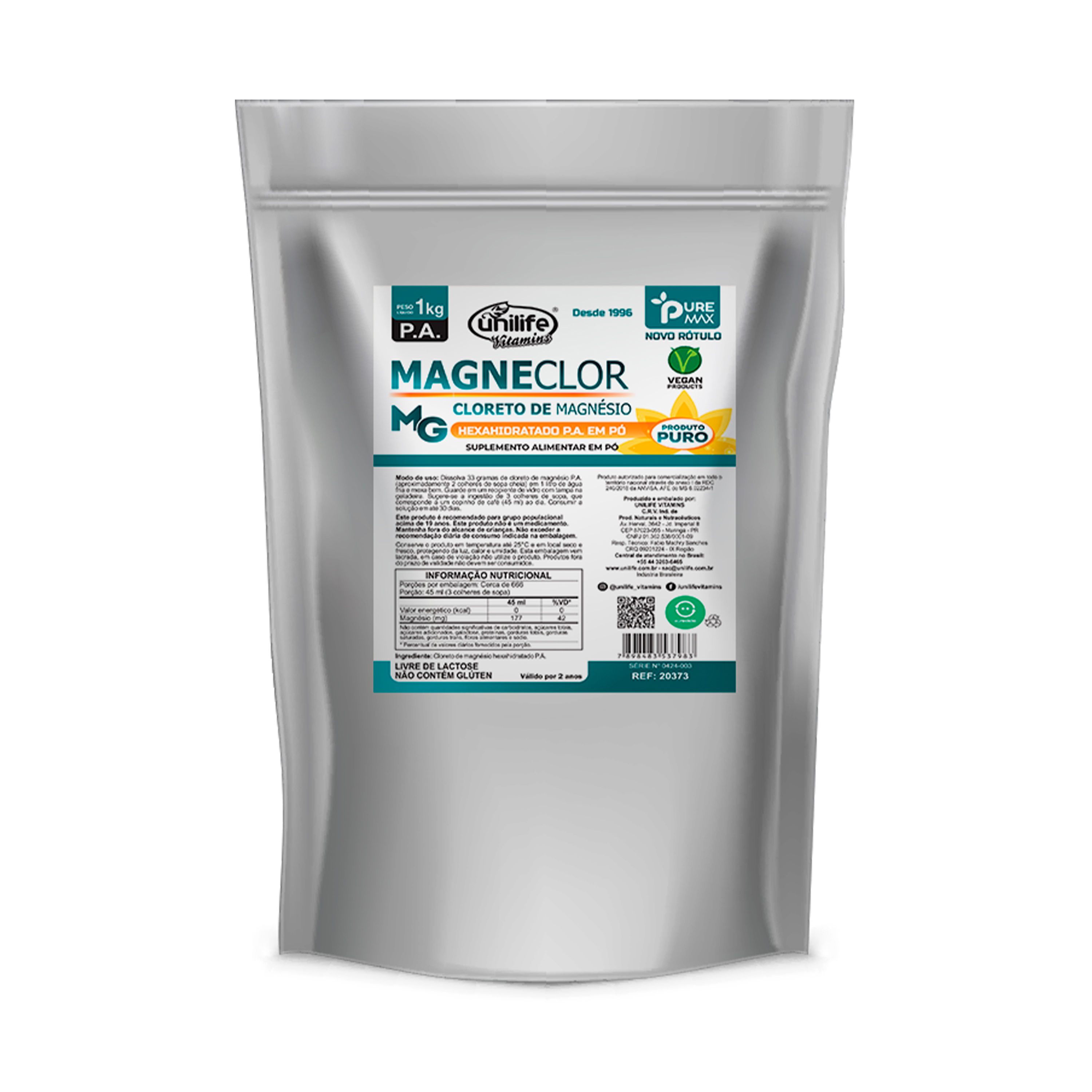 Cloreto de Magnésio P.A Magneclor - 1 kg | Unilife