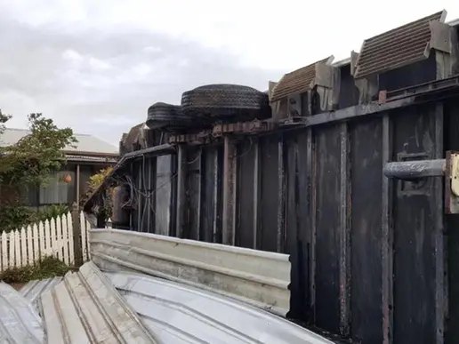 A caravan is flipped over on its side near Blyth. Picture- Michelle Morris-Plain Producer Newspaper