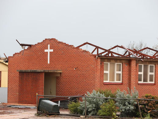 The Trinity Lutheran Church in Blyth, in the Mid North, lost its roof. Picture - Dylan Coker