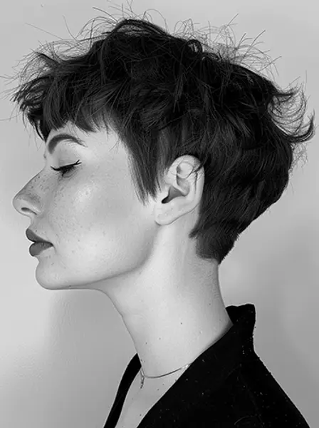 Woman having pixie haircut