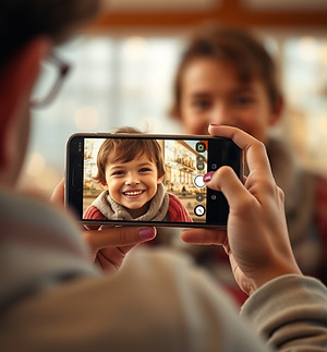 parent filming smiling child on a cell p
