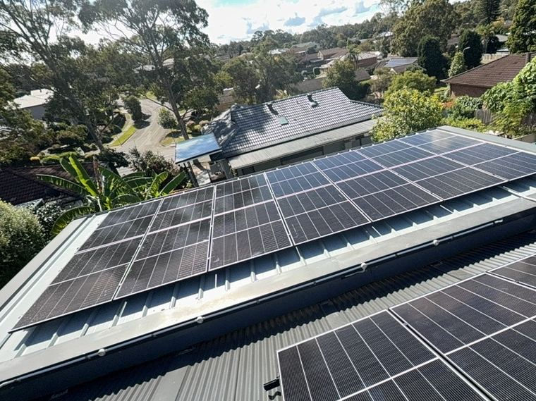 Large solar array across two roofs in Kings Langley, Sydney