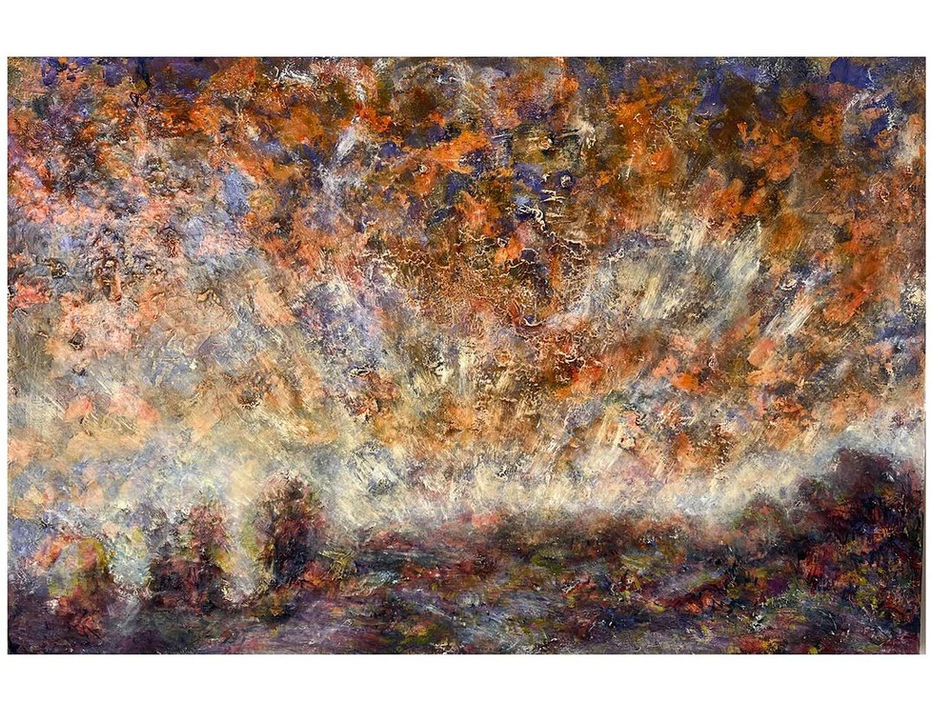 almost turner style abstracted painterly landscape giving the feeling of ascending into heaven