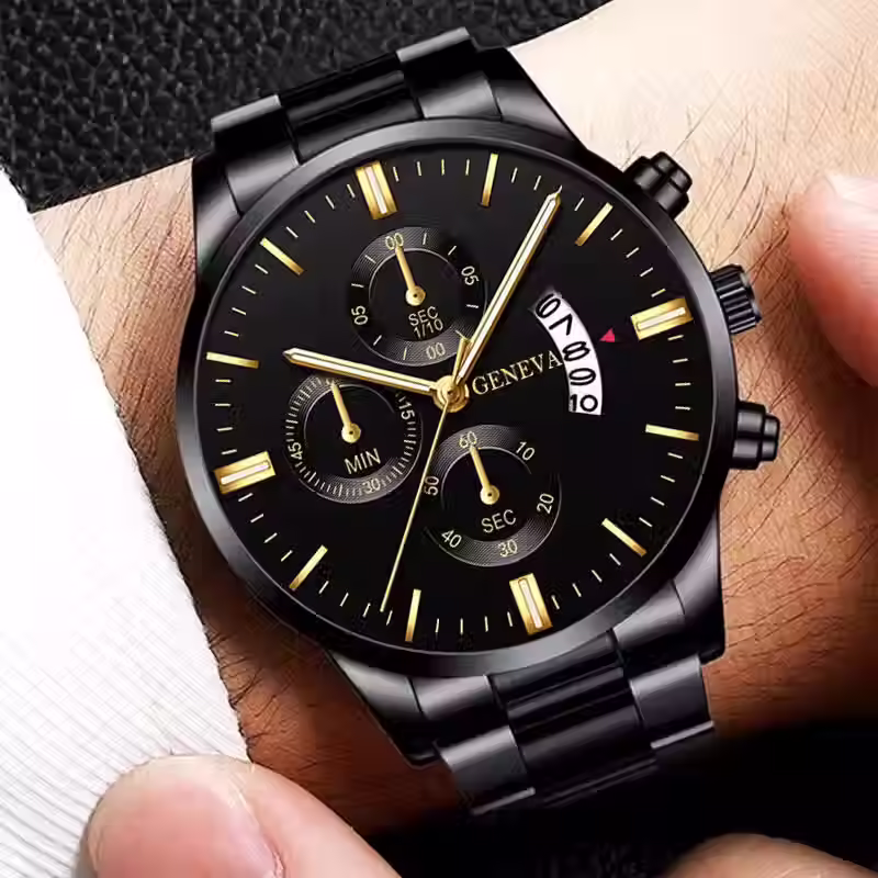 Thumbnail: Luxury Stainless Steel Men Calendar Quartz Watch Fashion Mens Essential Watches 