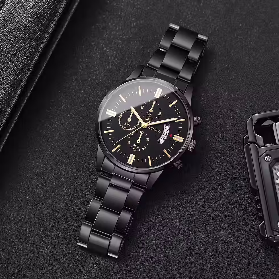 Thumbnail: Luxury Stainless Steel Men Calendar Quartz Watch Fashion Mens Essential Watches 