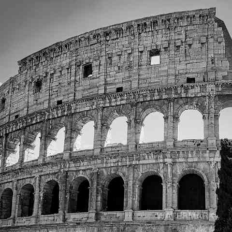 Black & white image of the Roman Colosseum