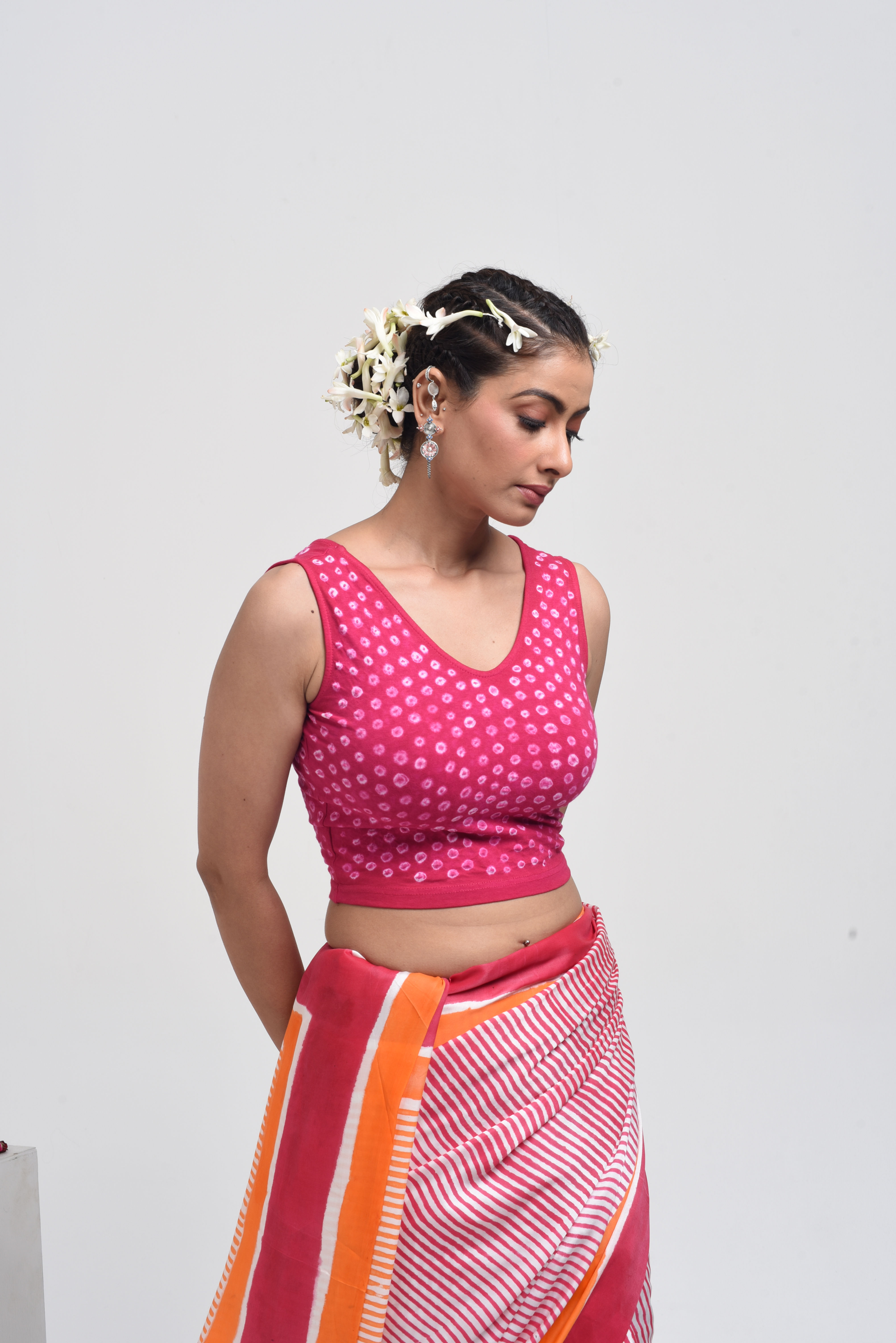 Pink Overall Bandhej Sleeveless Blouse