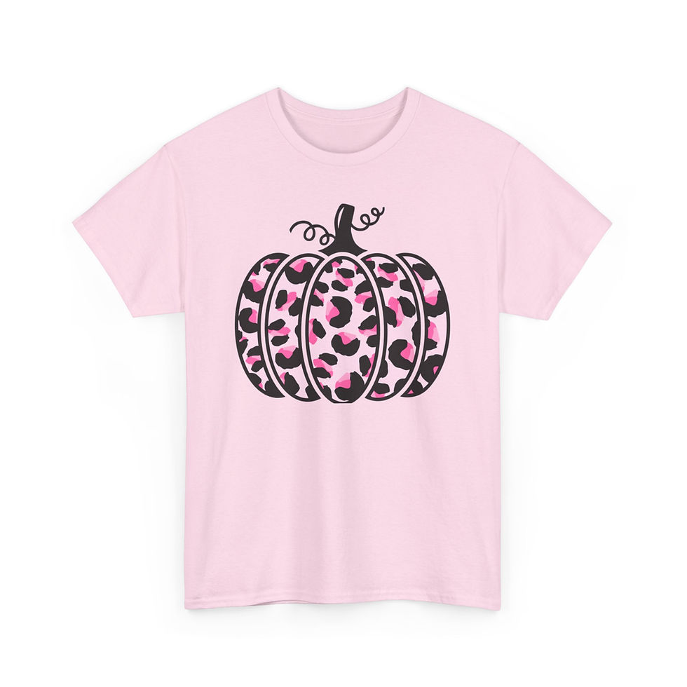 Thumbnail: Pink Cheetah on Pink Pumpkin for Autumn or Halloween Unisex Heavy Cotton Tee
