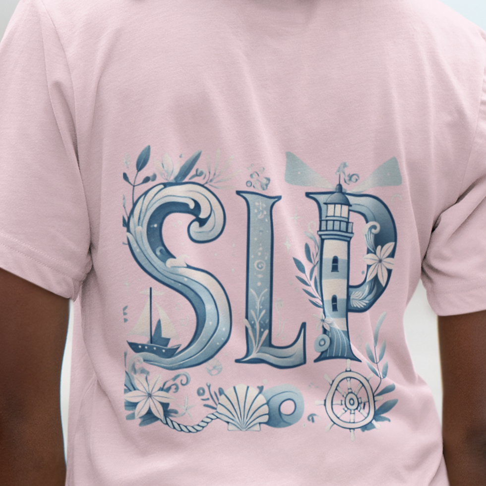Thumbnail: Powder Blue SLP Nautical T-Shirt, Girly Design for Speech Therapist, Ocean Theme