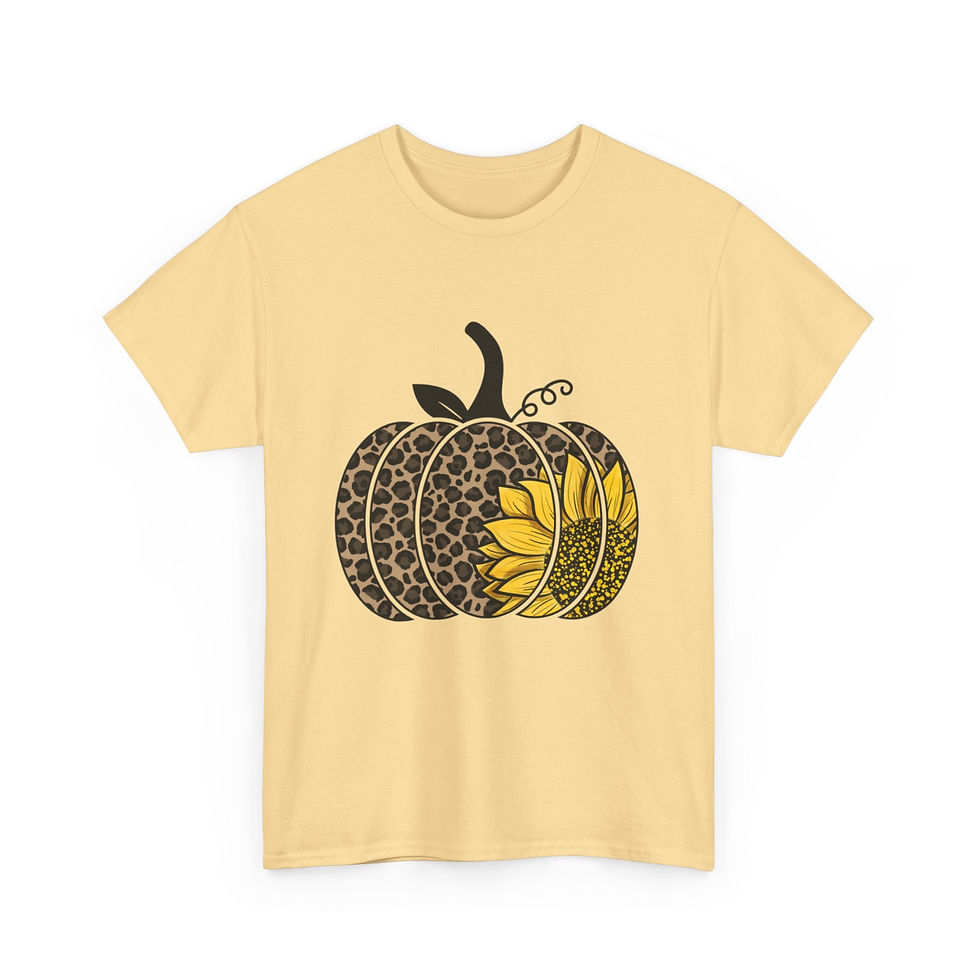 Thumbnail: Sunflower on Cheetah Pumpkin for Halloween or Autumn  Unisex Heavy Cotton Tee