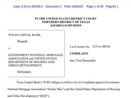 Texas Capital Bank v Ginnie Mae