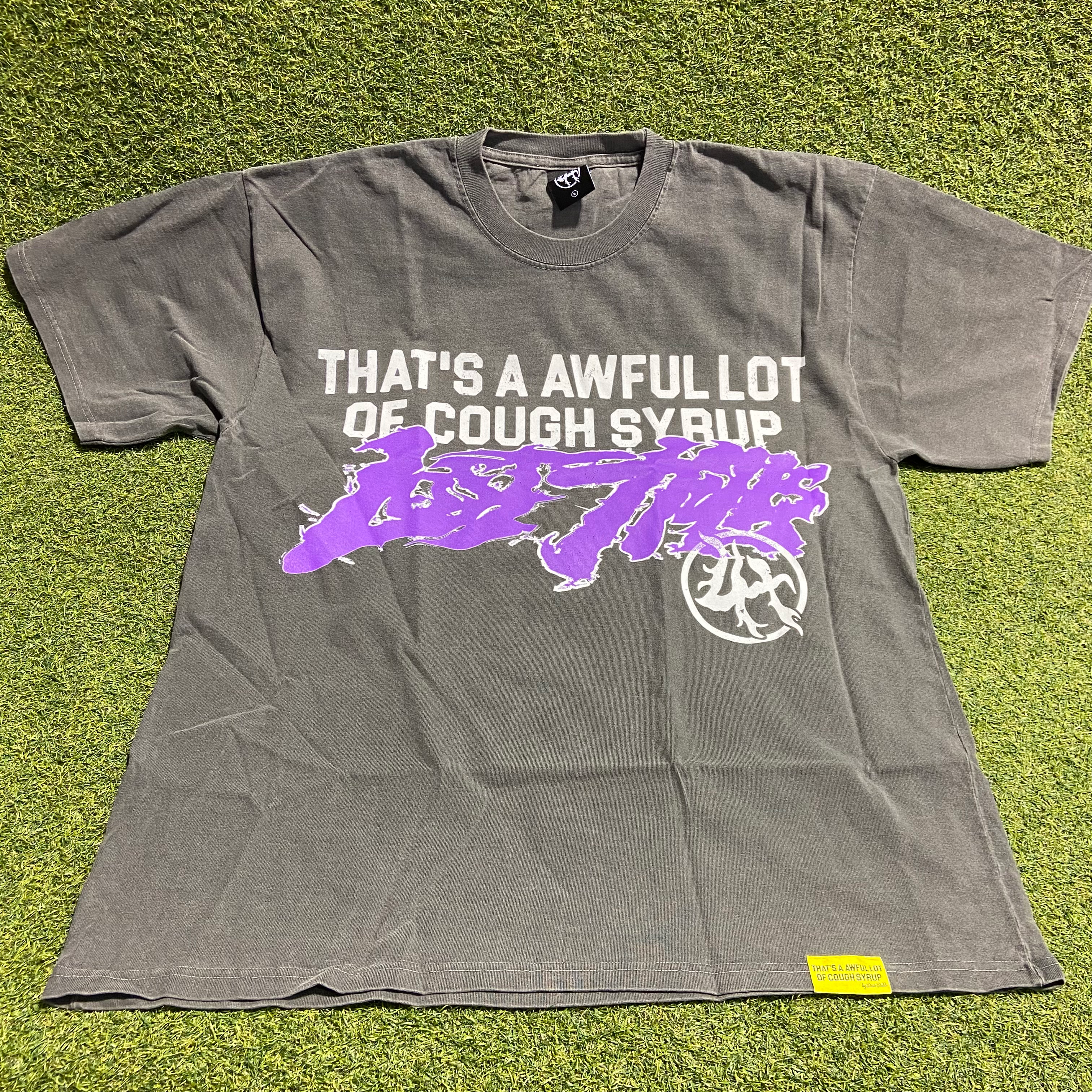 Grey Spellout Lost In The Hills & Cough Syrup Shirt: XL