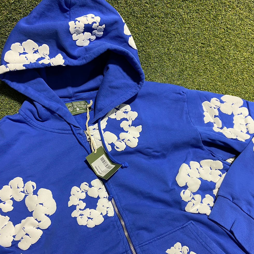 Thumbnail: Blue Cotton Wreath Denim Tears Zip Hoodie: XL