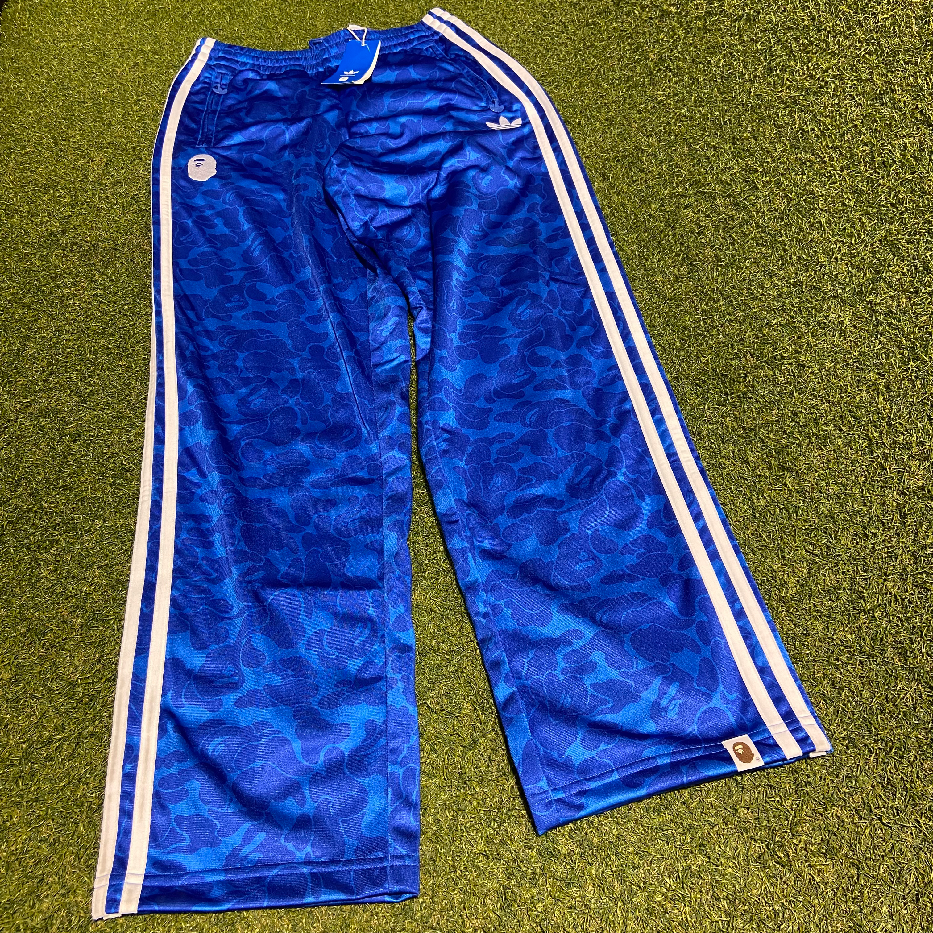 Blue Bape Adidas All Over Print Track Pants: XS