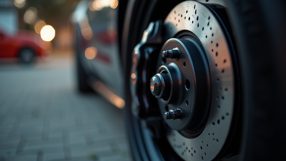Close-up view of a car brake disc and caliper