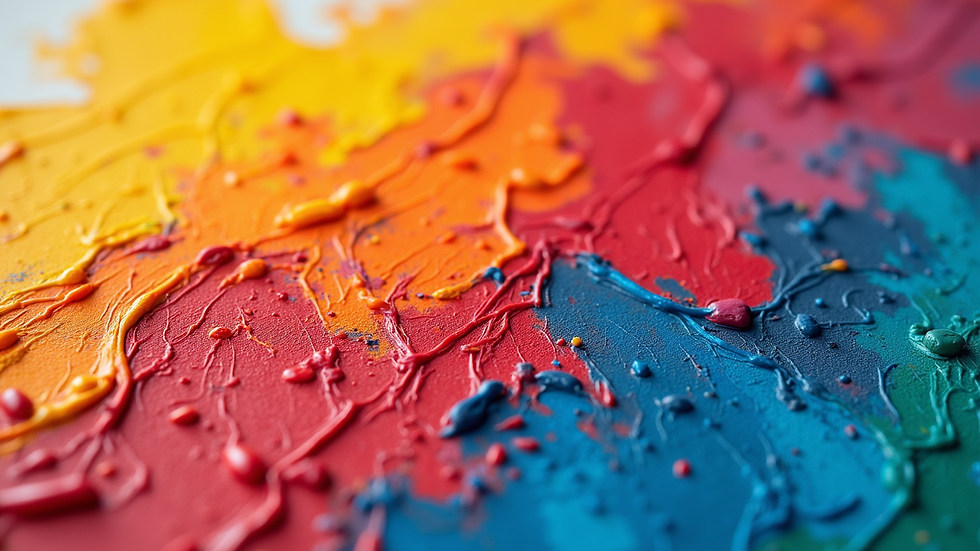 Close-up view of vibrant colorful painting with bold brush strokes