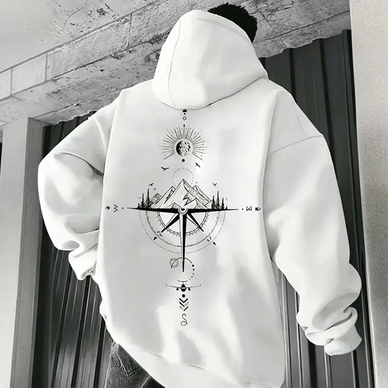 Vintage Compass Print Long Sleeve Hoodies