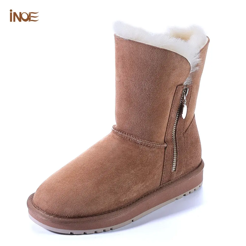 INOE boot Double-Face Sheepskin Suede Leather , Fur Lined ,Zipper Light Style winter fashion footwear.