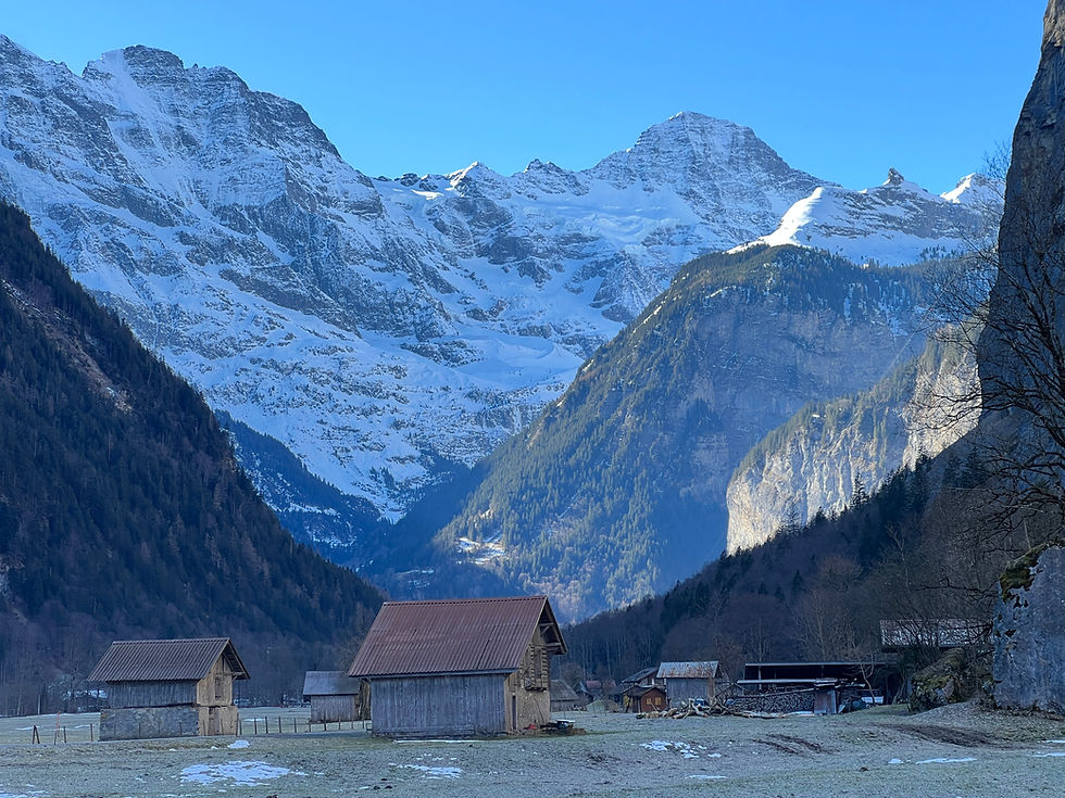 Snowy Swiss Alps view, ideal for slow travel in Europe