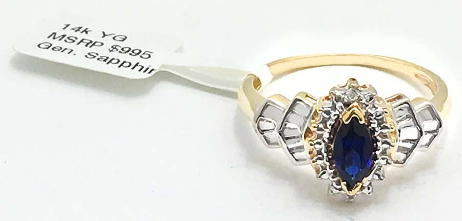 NATURAL BLUE SAPPHIRE & DIAMONDS 14k Gold Ring