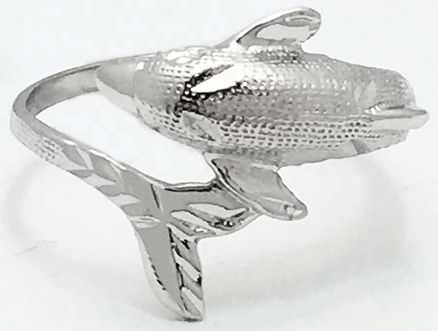Dolphin RING 10k Solid White Gold