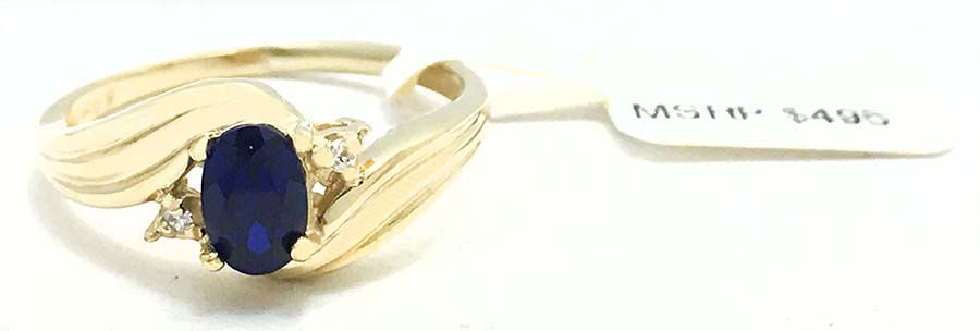 GENUINE 0.55 Cts BLUE SAPPHIRE & DIAMONDS 14k Yellow Gold Ring