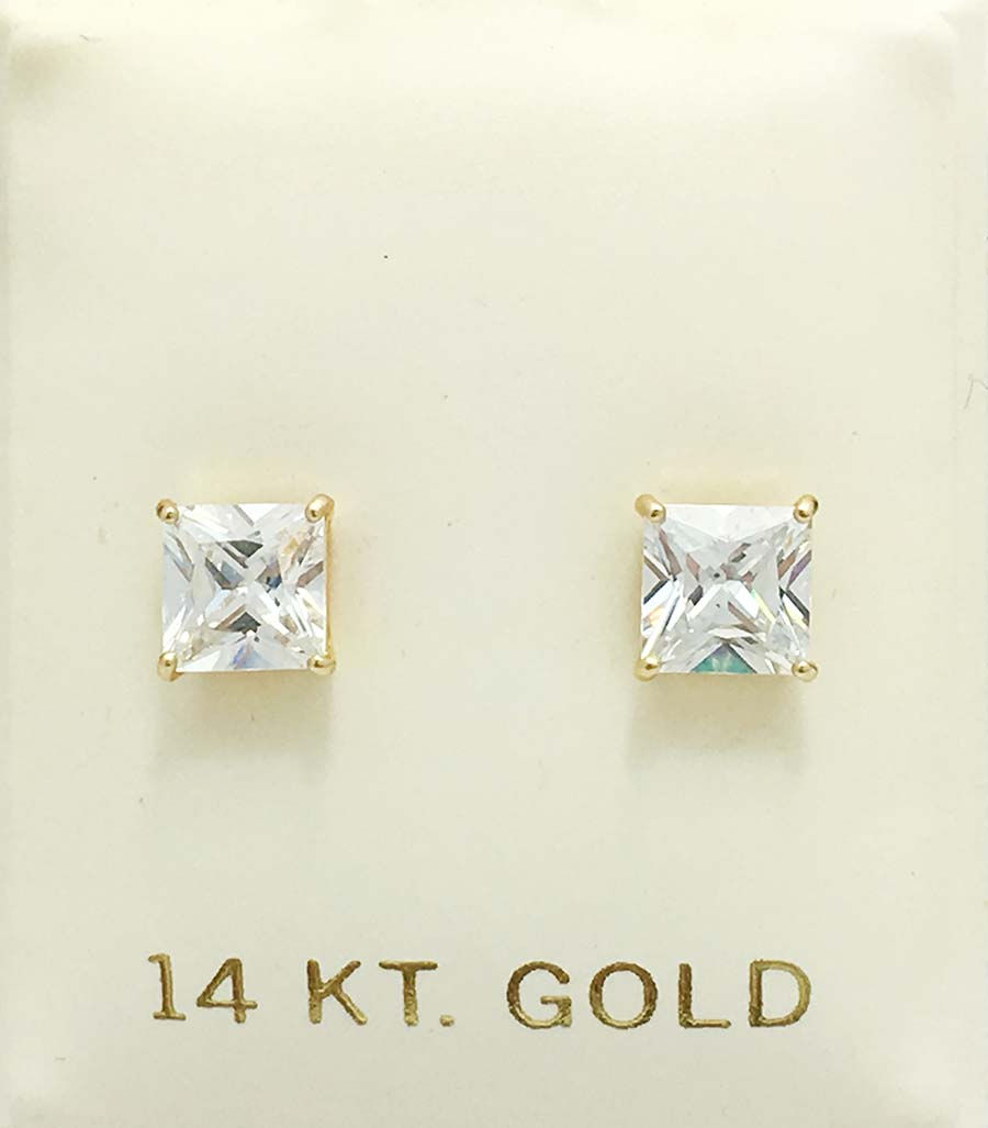 2 Carats Cubic Zirconia Princess Cut 14k Earrings