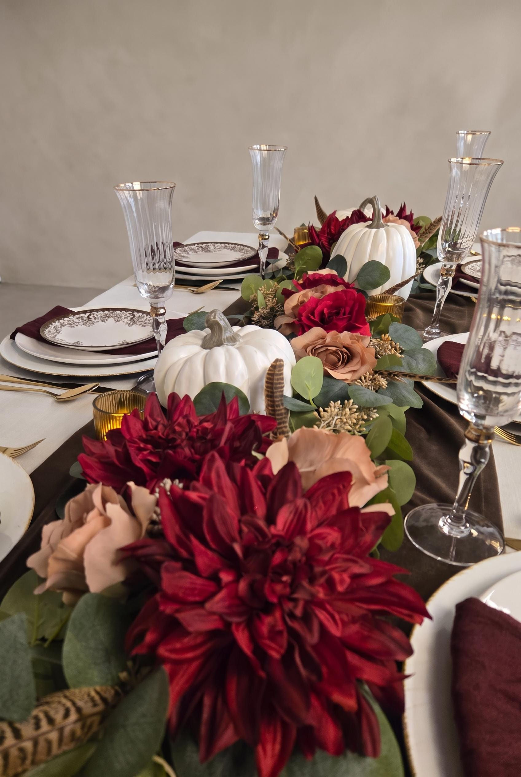 Fall Tablescape: Chocolate & Burgundy Thanksgiving Table Decor