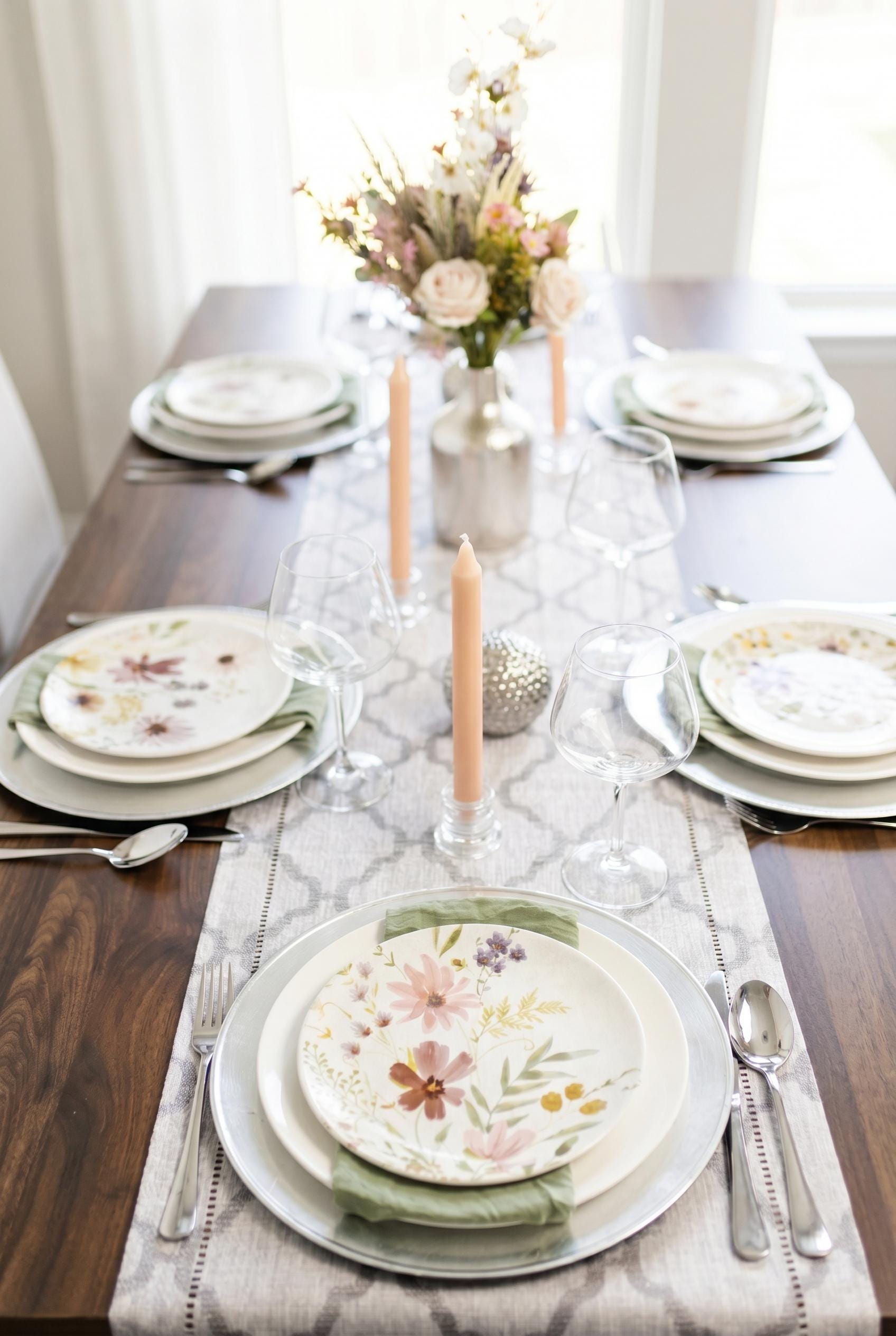 Floral Tablescape Kit: Runner, Centerpiece, Plates, Napkins