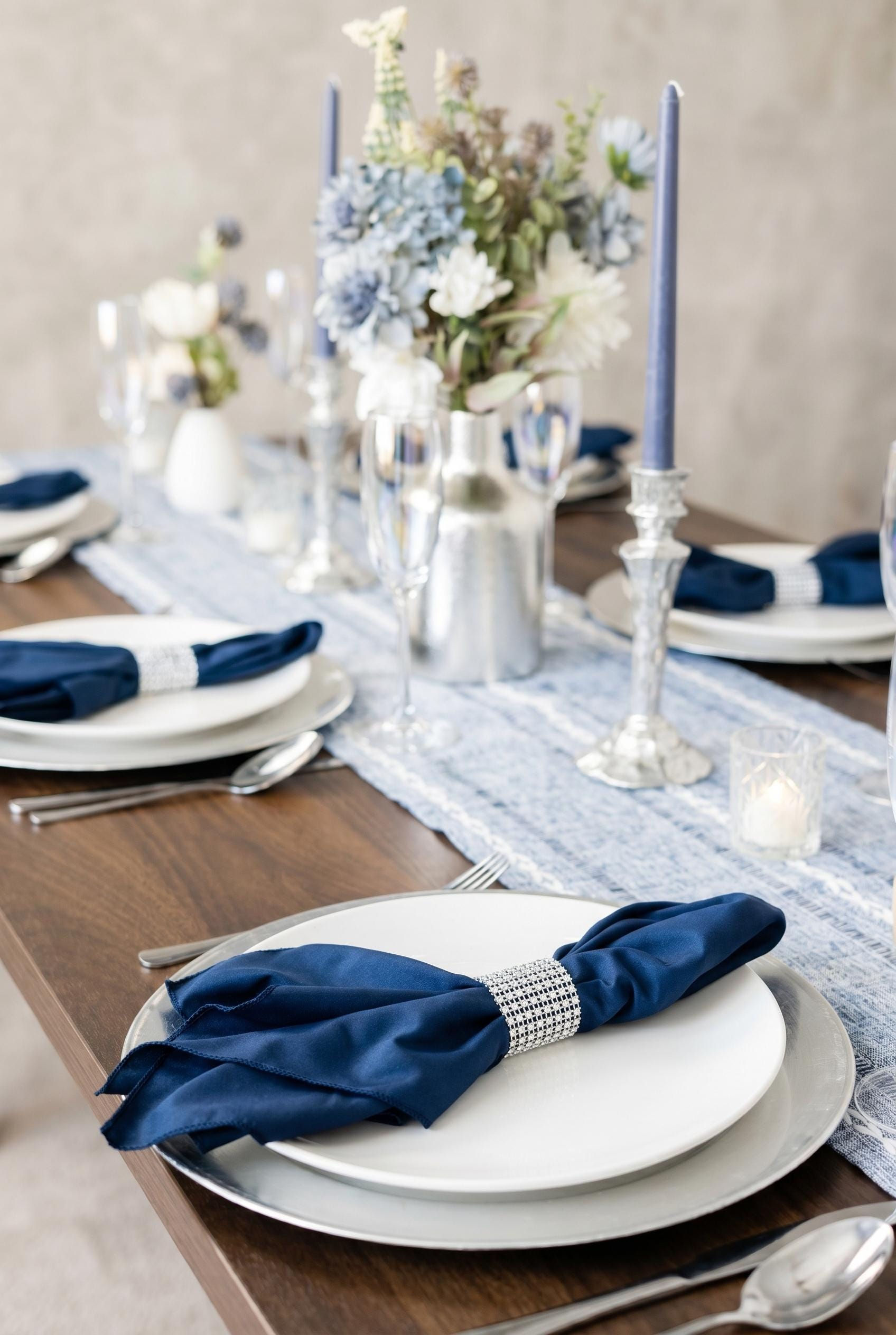 Navy & Silver Elegant Tablescape Kit for Formal Dinner Party