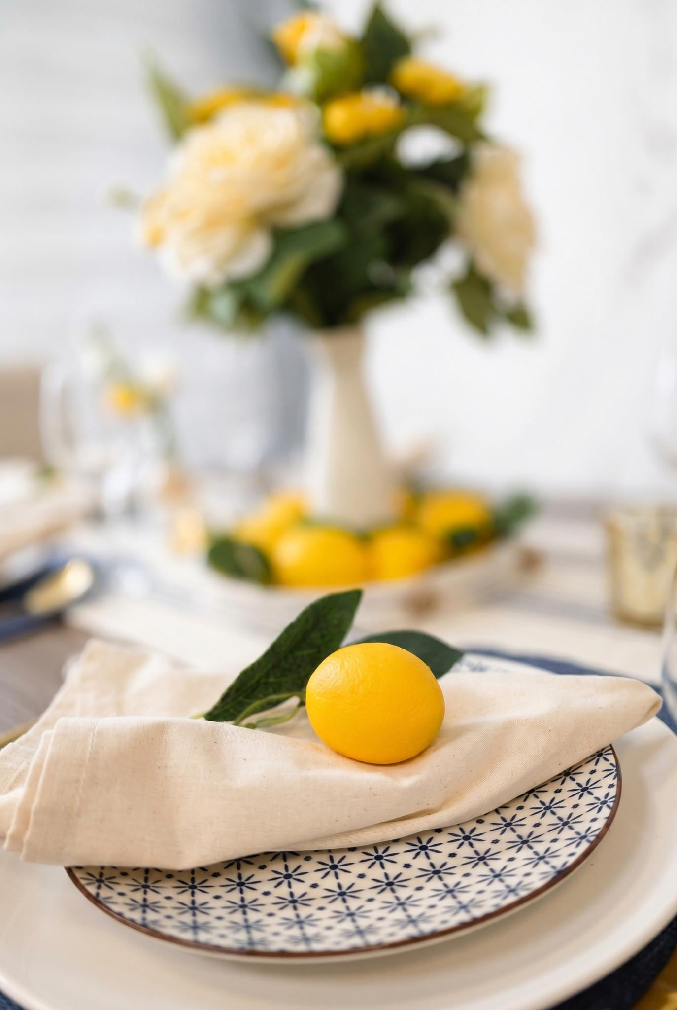 Coastal Tablescape Kit for 6 | Blue White Lemon Table Decor, Beach House Dining