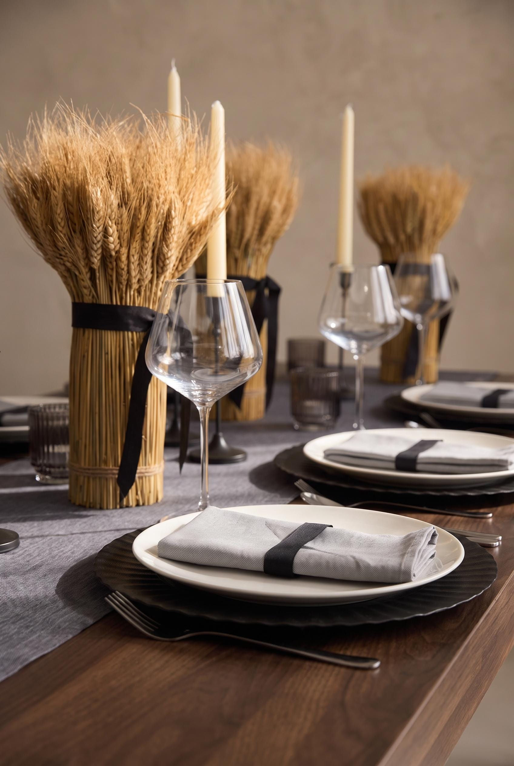 Modern Harvest Tablescape Decor | Wheat Thanksgiving Centerpiece | Neutral Fa...