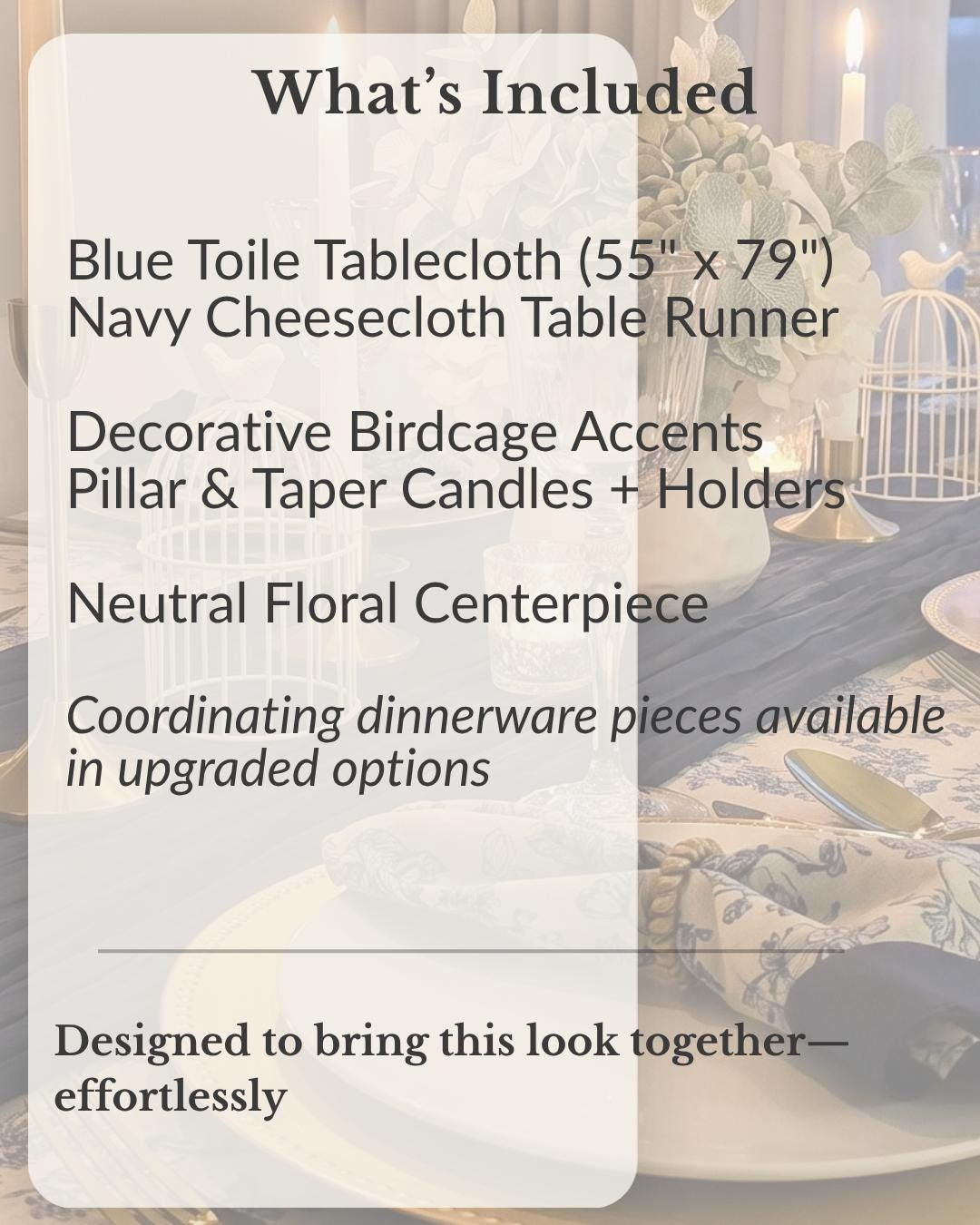 Blue Toile Tablescape Kit | Formal Dinner Party Decor | French Country Setting