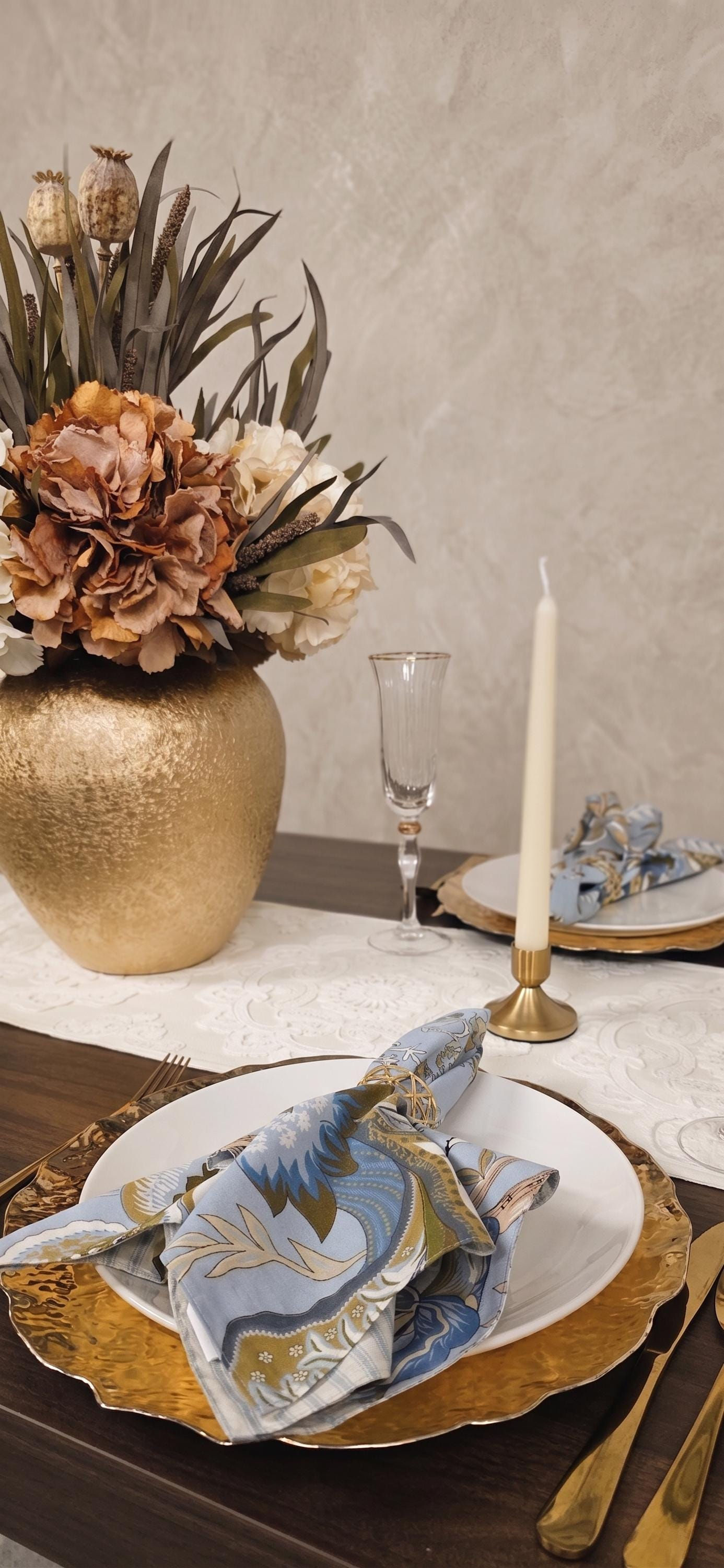 Blue Gold Tablescape Set for 6 | Luxury Dinner Party Tableware