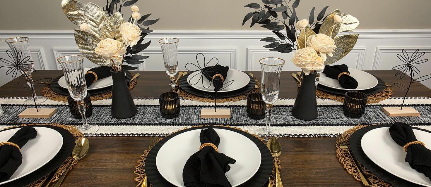Black and Tan Tablescape Kit | Modern Elegant Dinner Party Decor