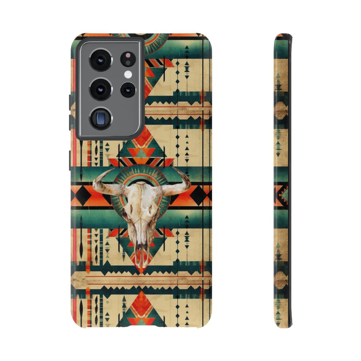 Cowgirl Chic Western Cell Phone Case with Cow Skull Aztec Design
