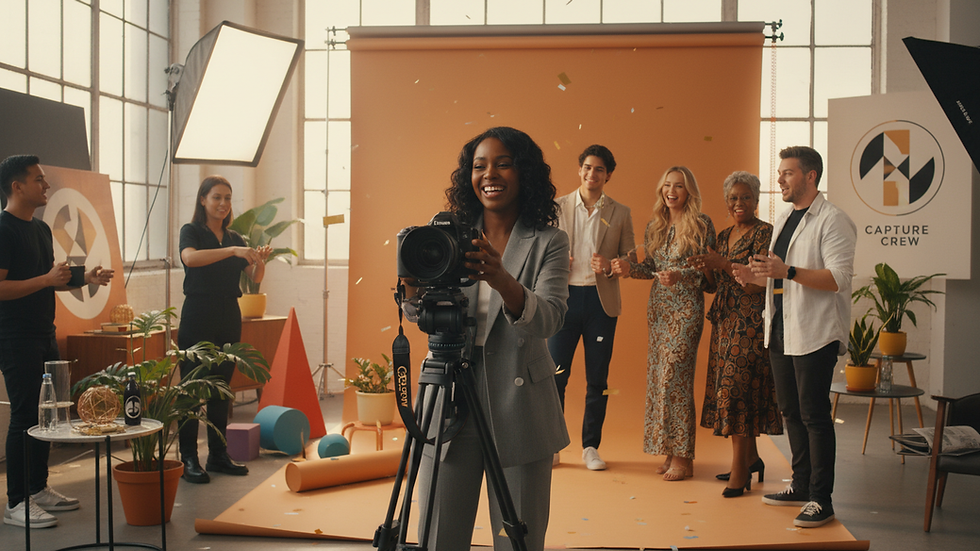 Eye-level view of a professional camera set up for a portrait session