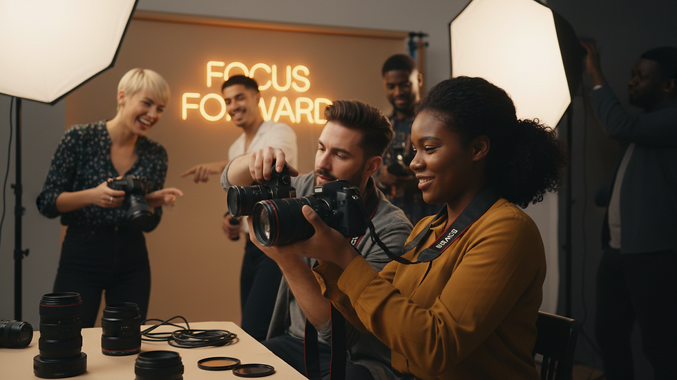 Close-up view of a photographer adjusting camera settings in a studio