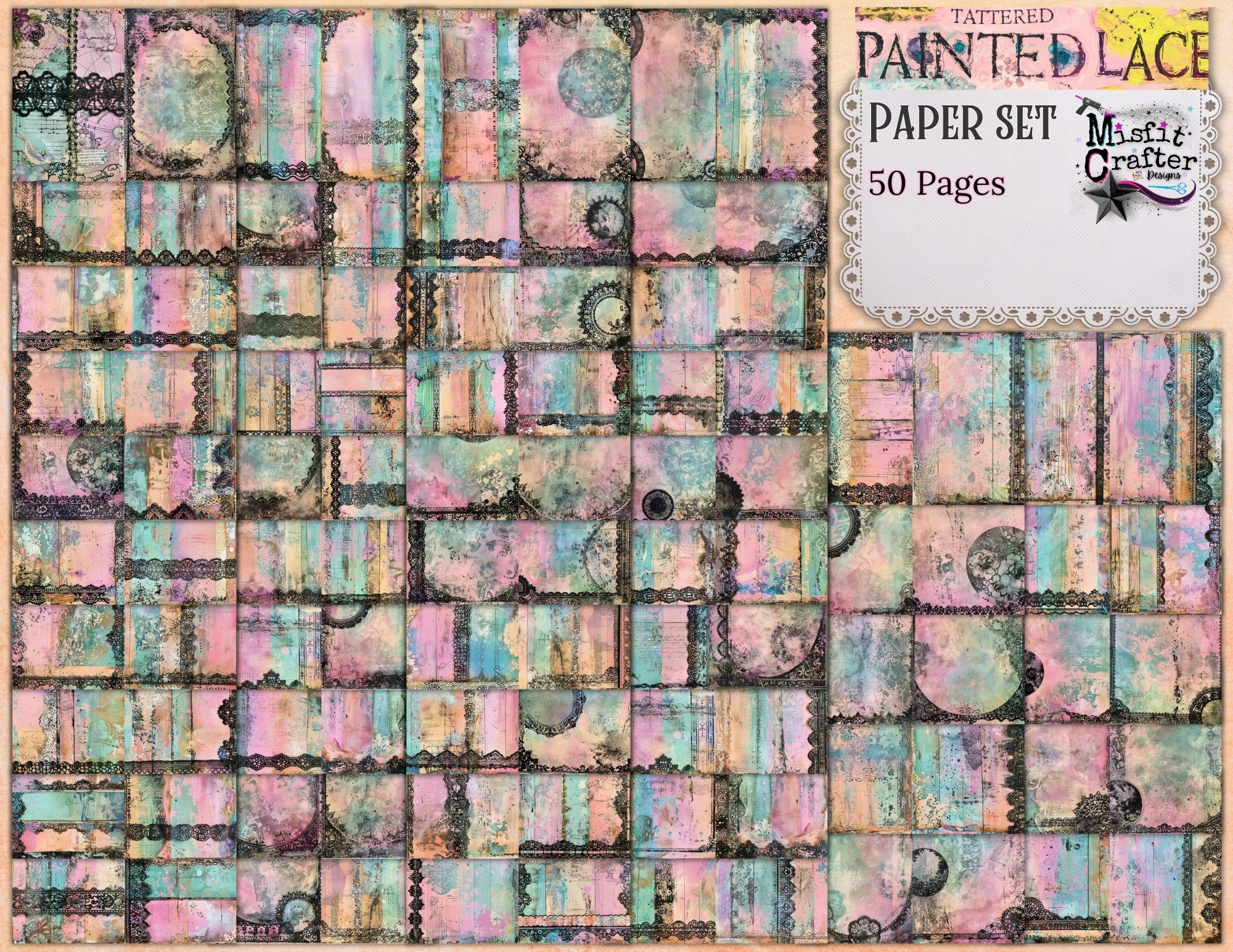 Tattered Painted Lace Digi-Paper Set