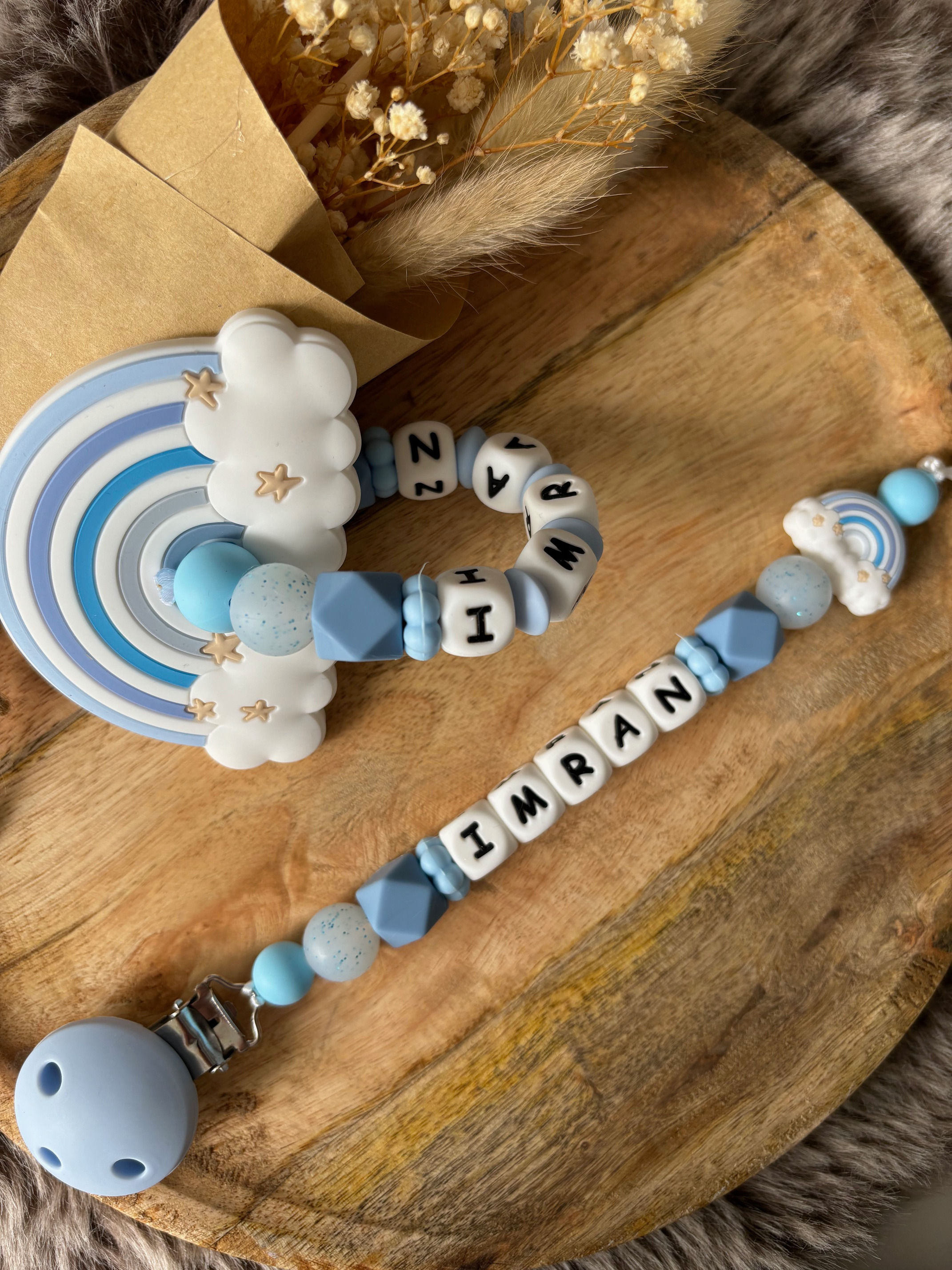 Coffret Cadeau Bébé : Attache-Tétine et Anneau de Dentition Personnalisés