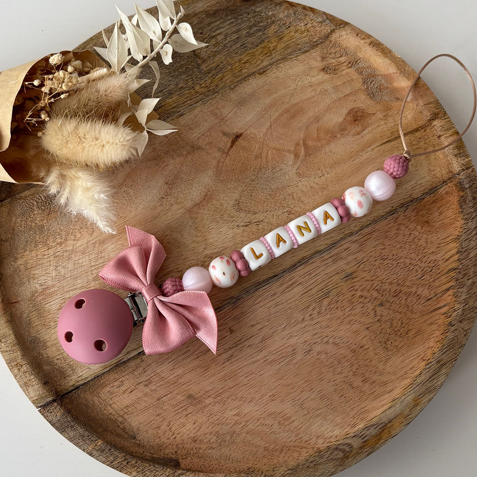 Attache tétine fleurs et noeud papillon