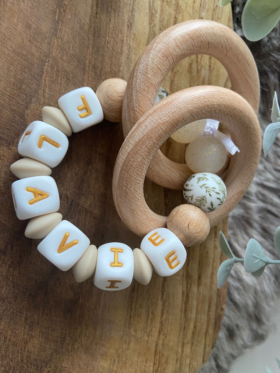 Anneau de Dentition Thème Nature avec Perles et Anneaux Bruitants