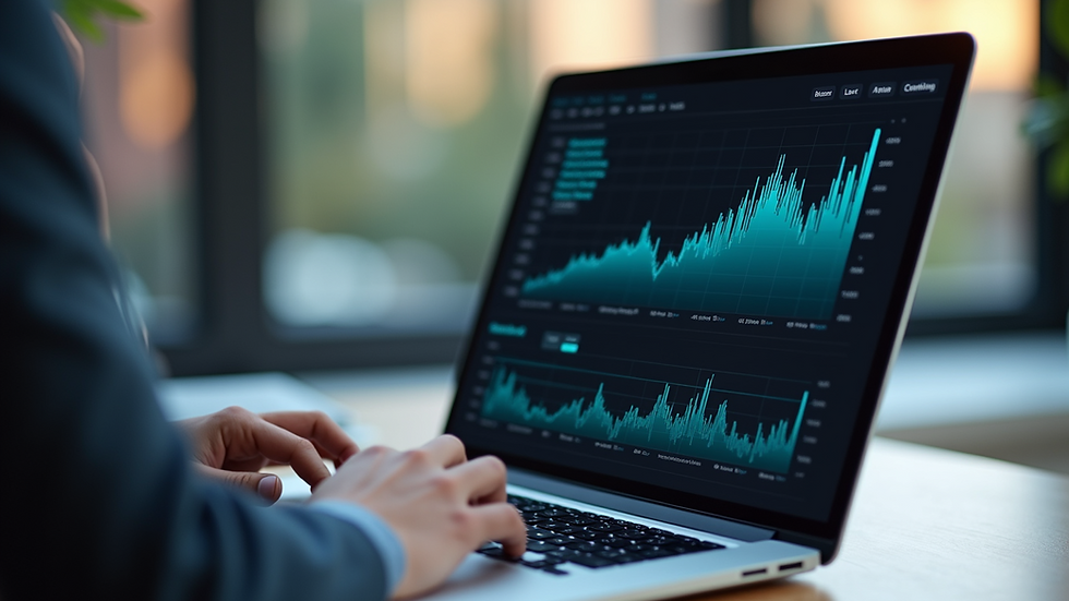 Close-up of a laptop screen showing business growth charts