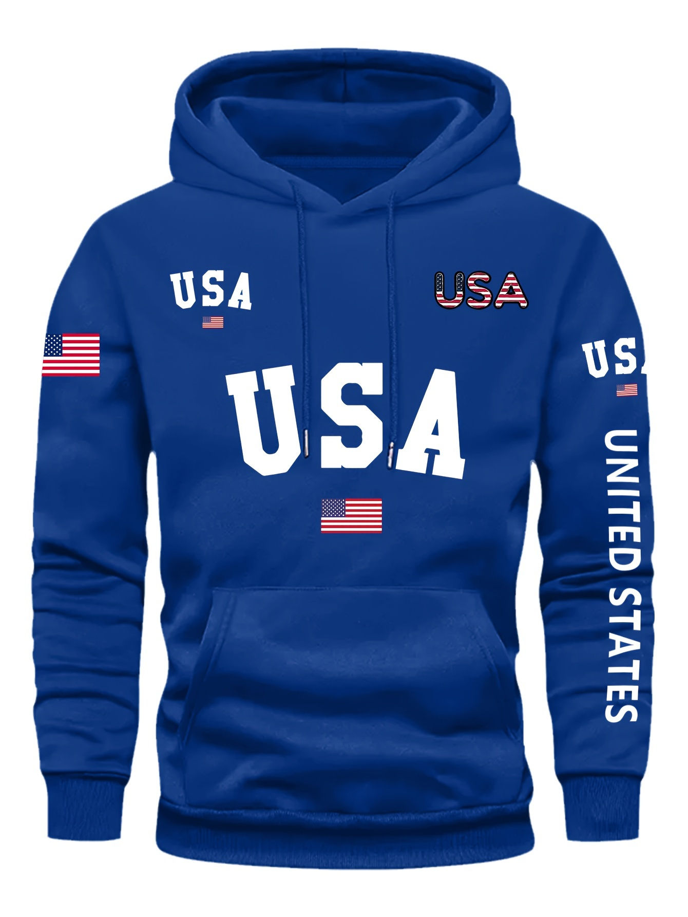 USA Flag Design Print Men's Fashion Casual Hoodie Comfy Long Sleeve Pullover Hoo