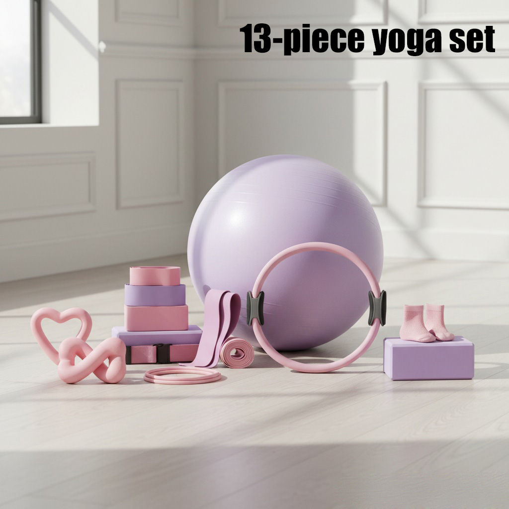 13 PCS Complete Pilates Set: Exercise Ball, Resistance Bands, Pilates Ring & Mor