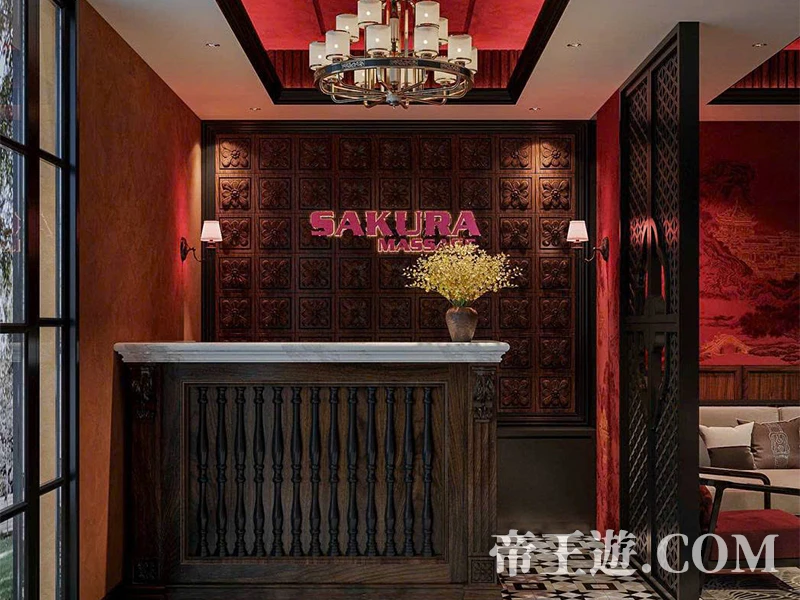 岘港 New Sakura 櫻花按摩 龍宮主題大廳,櫻花與燈光結合的日式風格設計,峴港夜生活打卡熱點