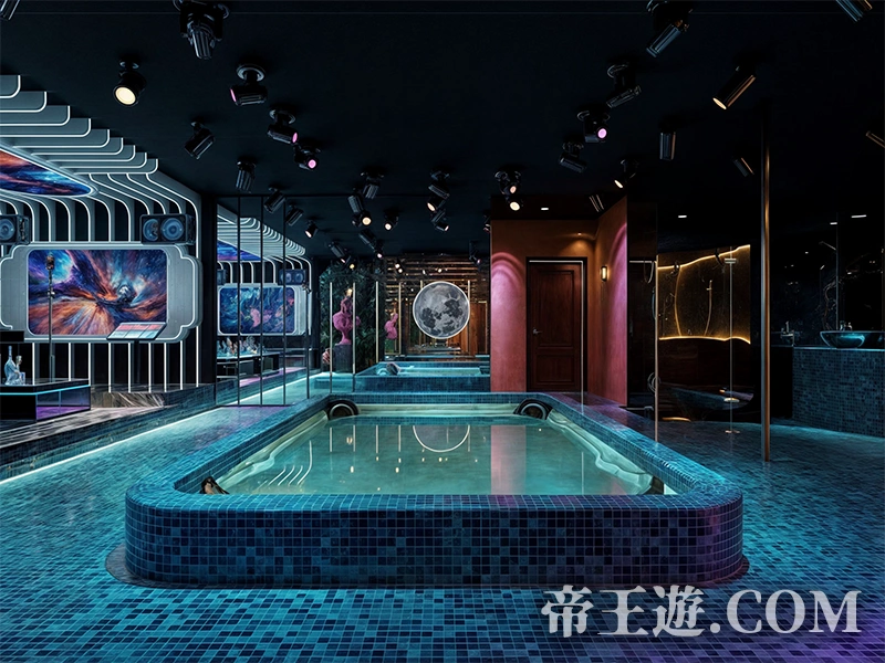 岘港 New Sakura 櫻花按摩 龍宮泳池派對包廂,內有水池燈光與音樂設施,體驗岘港泳池派對的奢華氛圍