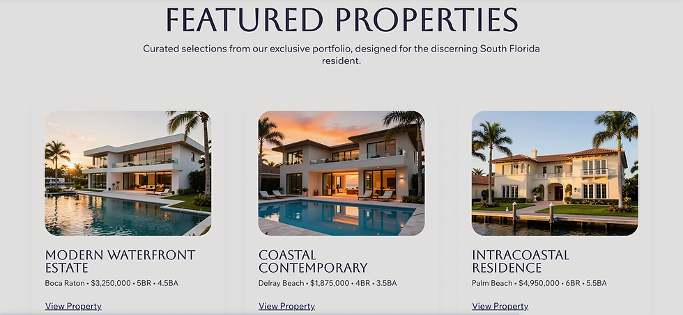 Web Design Portfolio showing featured luxury real estate properties.