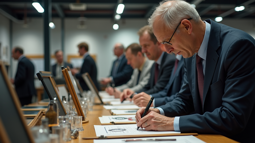 Eye-level view of a sports memorabilia appraisal event